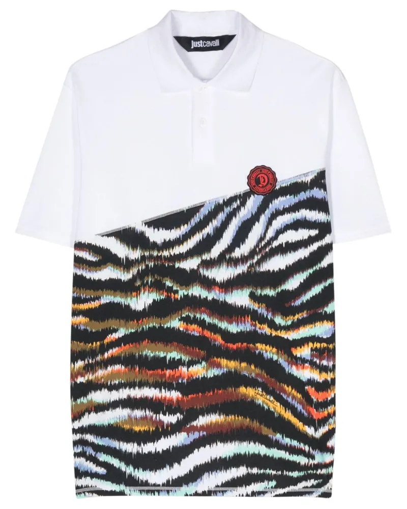 Just Cavalli Poloshirt mit Logo-Detail und Zebra-Print Weiß