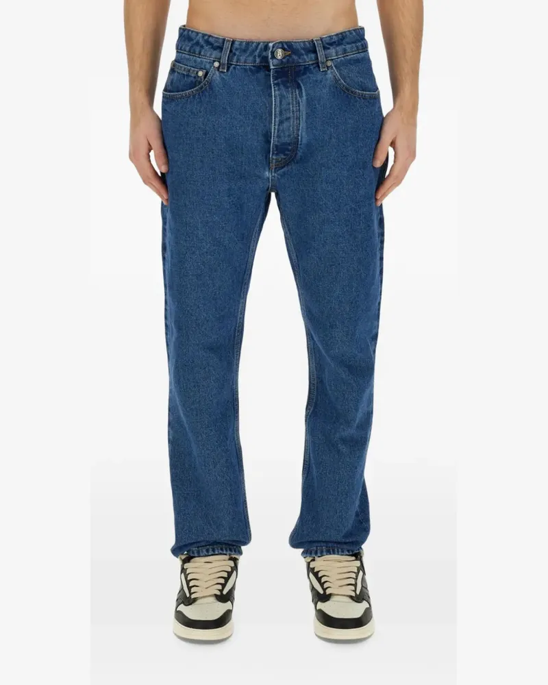 Palm Angels monogram-embroidered straight-leg jeans - Blau Blau