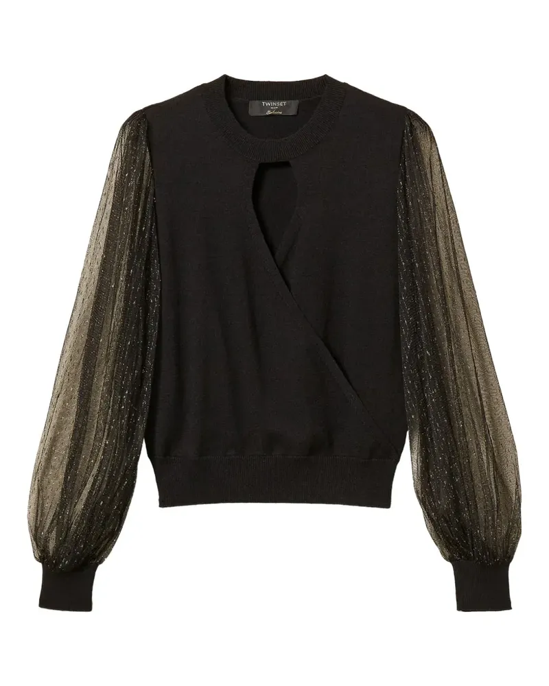 Twin-Set Pullover mit Plumetis Tüllärmeln - Schwarz Schwarz