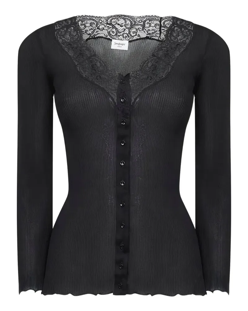 Saint Laurent Cardigan mit Spitzenbesatz - Schwarz Schwarz