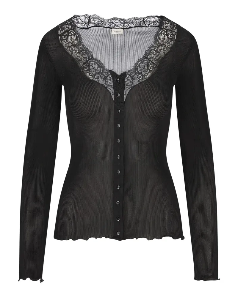 Saint Laurent Cardigan mit Spitzenbesatz - Schwarz Schwarz