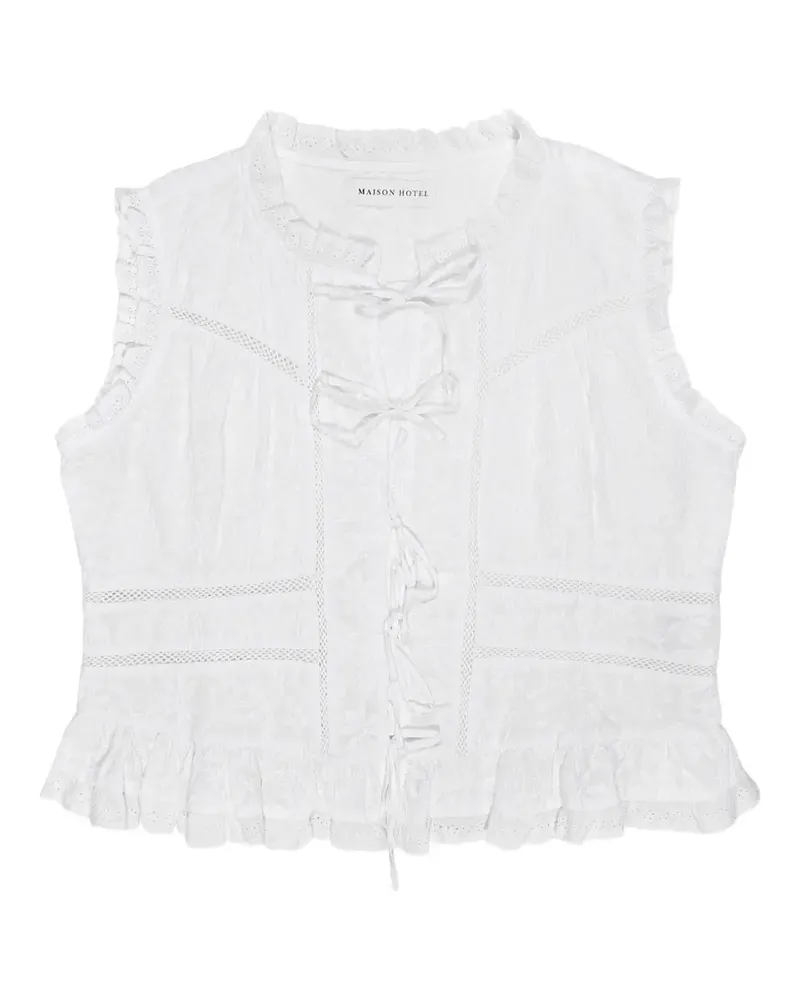 MAISON HOTEL Camila ruffled lace-up top - Weiß Weiß