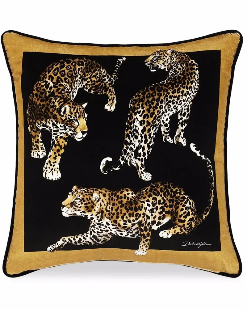 Dolce & Gabbana Kleines Kissen mit Leopardo-Print - Schwarz Schwarz
