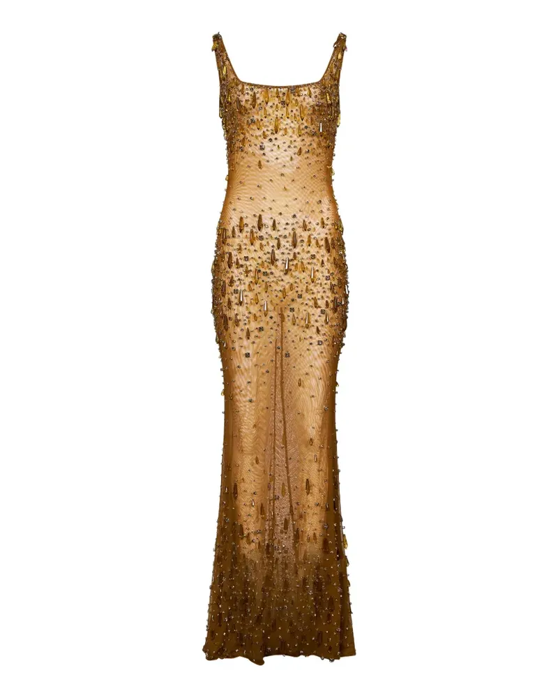 Retrofête Maxikleid mit Perlen - Gelb Gelb