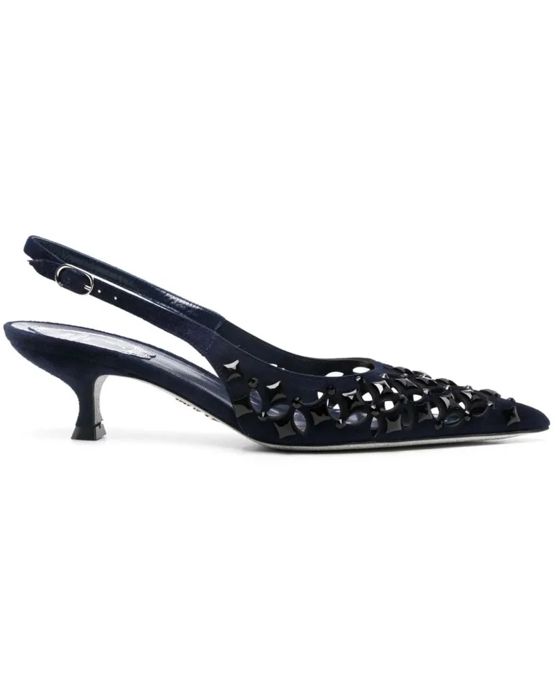 René Caovilla Pumps mit Laser-Cuts, 45mm - Blau Blau