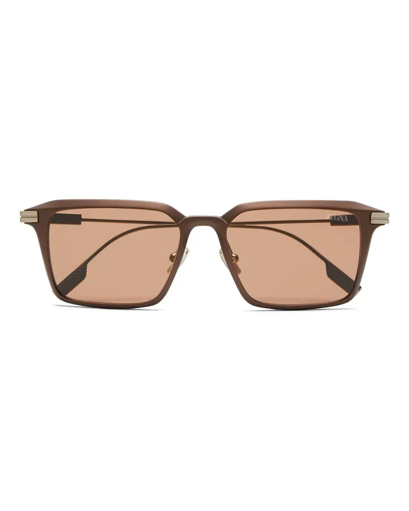 Ermenegildo Zegna Sonnenbrille mit eckigem Gestell - Braun Braun
