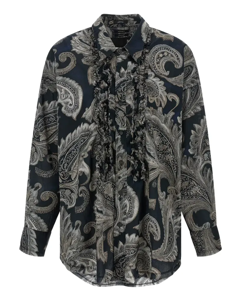 R13 ruffled paisley-print shirt - Blau Blau