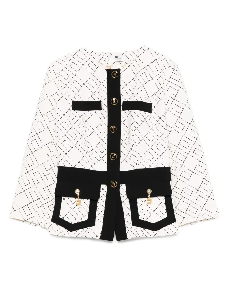 Elisabetta Franchi Geknöpfte Jacke aus Krepp mit geometrischem Muster - Nude Nude