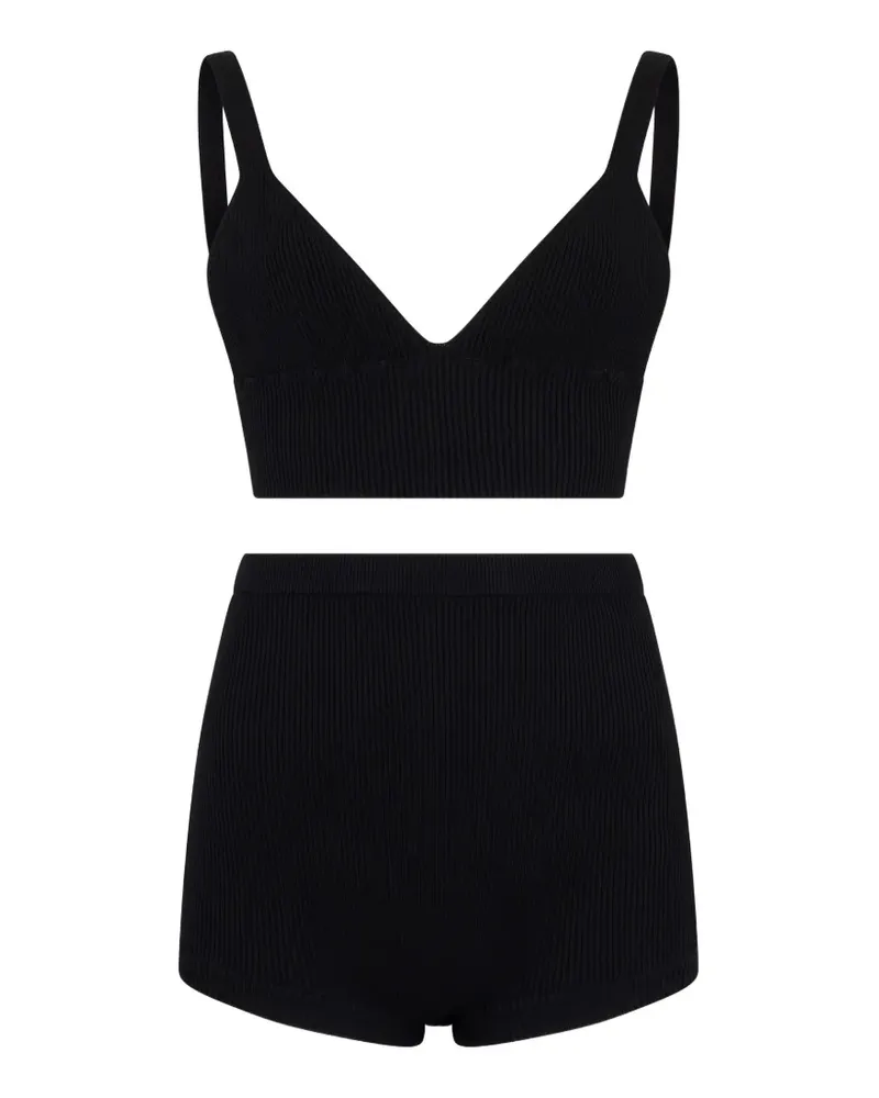 Valentino Garavani Geripptes Set aus Oberteil und Shorts mit V-Ausschnitt - Schwarz Schwarz