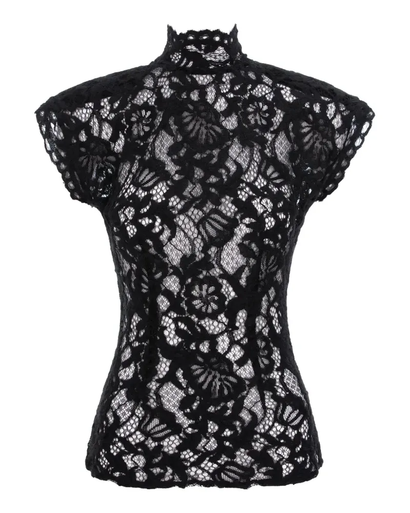 MANURÍ Amalie Oberteil mit Blumenspitze - Schwarz Schwarz