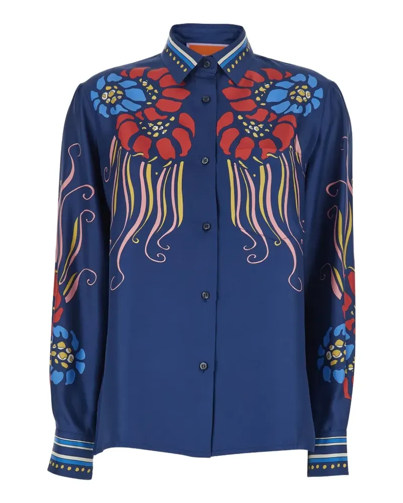La DoubleJ Lemuria Placée floral-print button-down silk shirt - Blau Blau