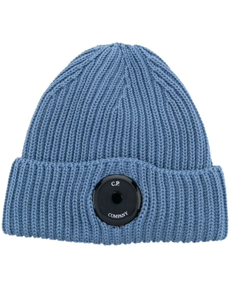 C.P. Company Gerippte Mütze mit Linsen-Detail Blau