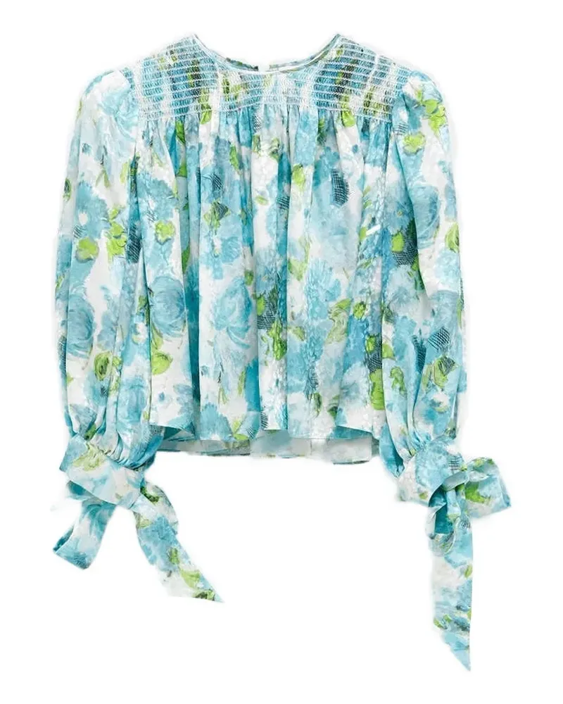 Chloé shirred floral-print top - Blau Blau