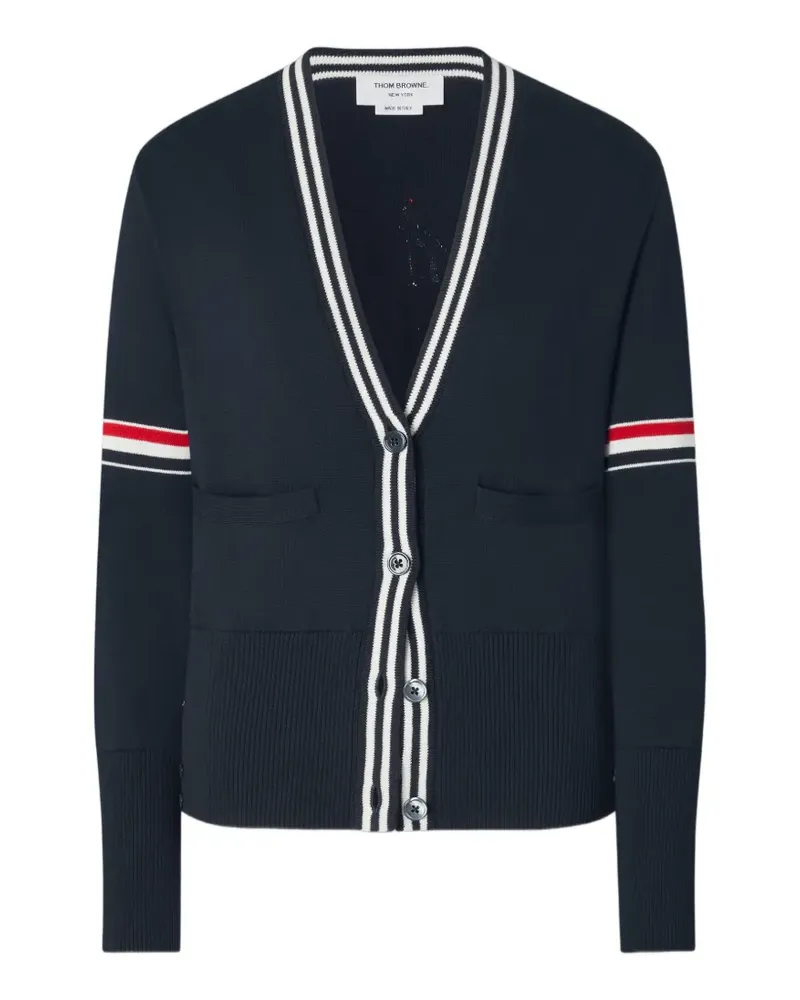 Thom Browne Cardigan aus Segelboot-Jacquard mit RWB-Streifen - Blau Blau