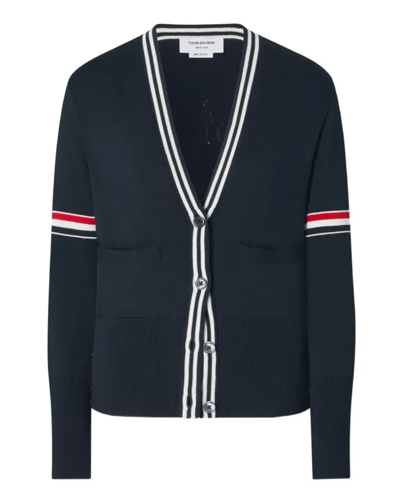 Thom Browne Cardigan aus Segelboot-Jacquard mit RWB-Streifen - Blau Blau