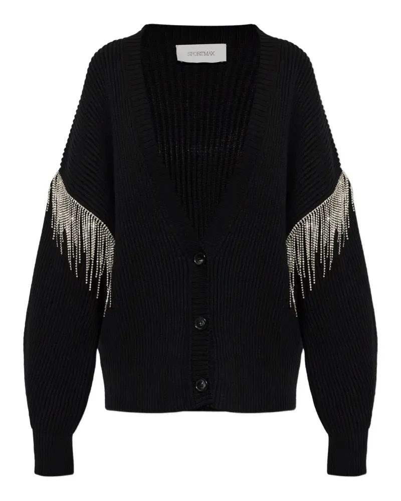 SPORTMAX crystal-fringe ribbed-knit cardigan - Schwarz Schwarz