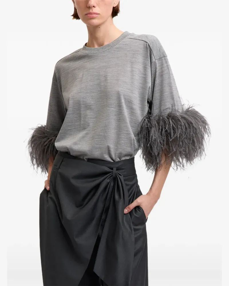 16ARLINGTON Teodora T-Shirt mit Federn - Grau Grau