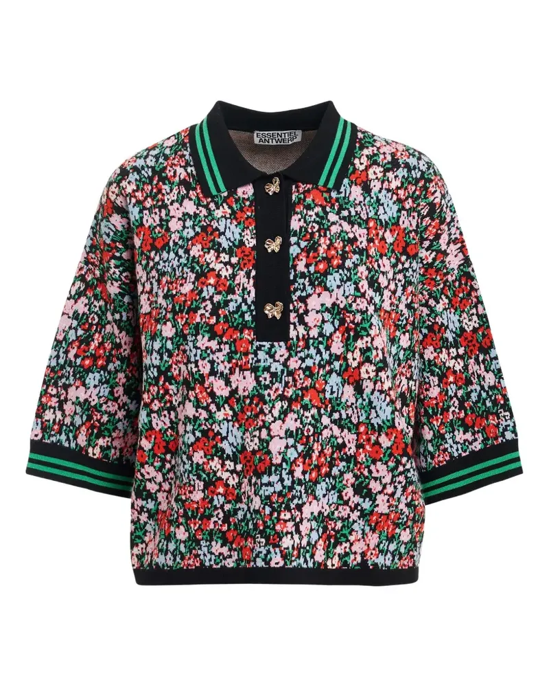 Essentiel Kartos Poloshirt mit Blumenprint - Schwarz Schwarz