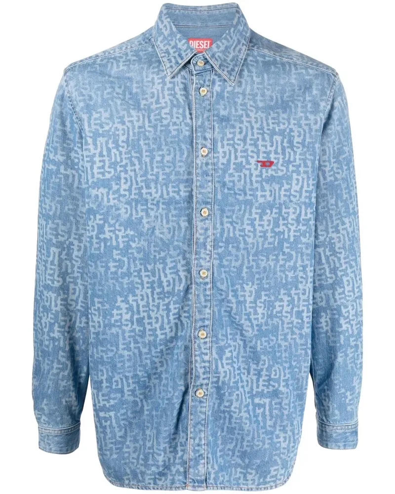 Diesel Jeanshemd mit Logo-Print - Blau Blau