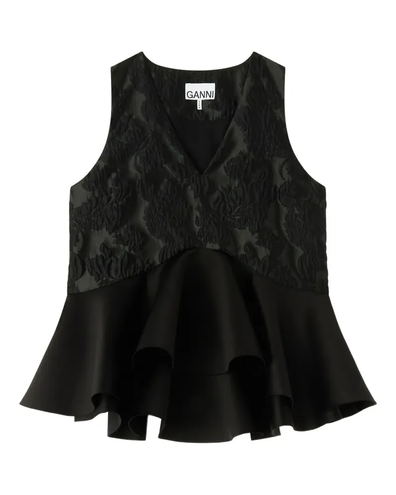 Ganni Geblümtes Oberteil mit Rüschen - Schwarz Schwarz