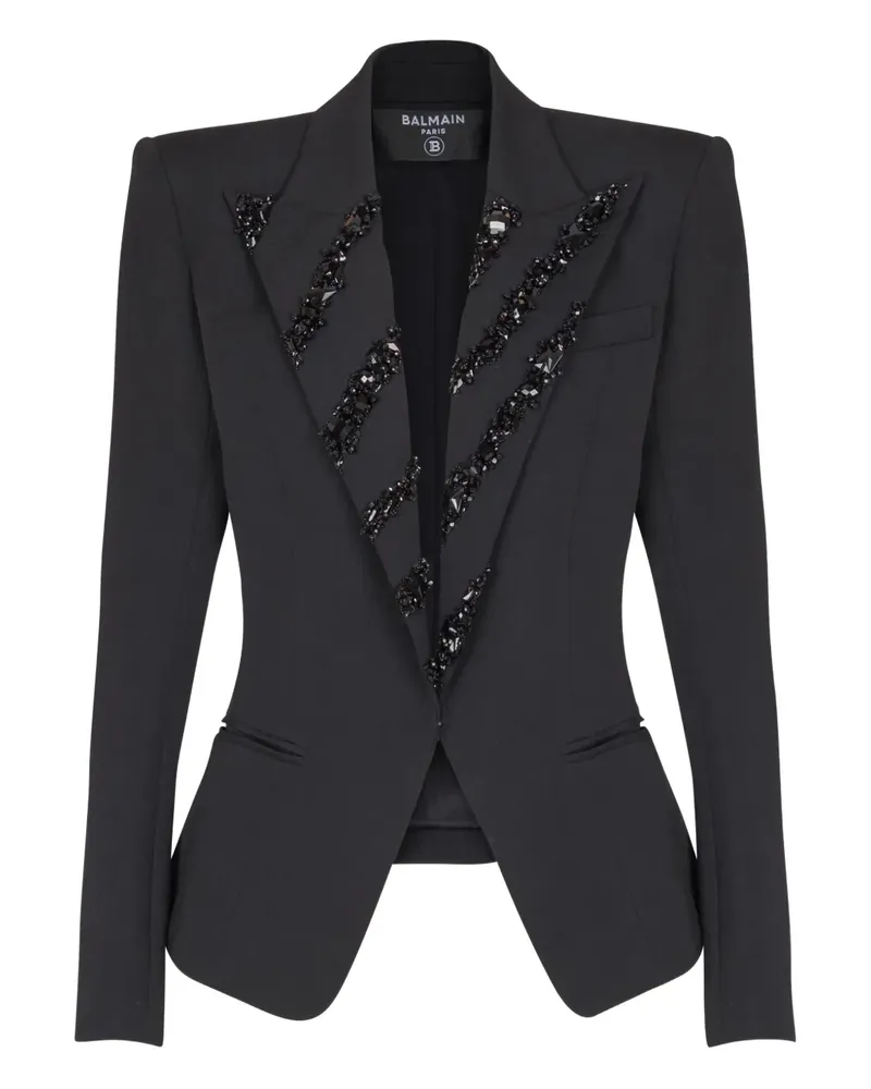 Balmain Sakko mit kristallverziertem Revers - Schwarz Schwarz