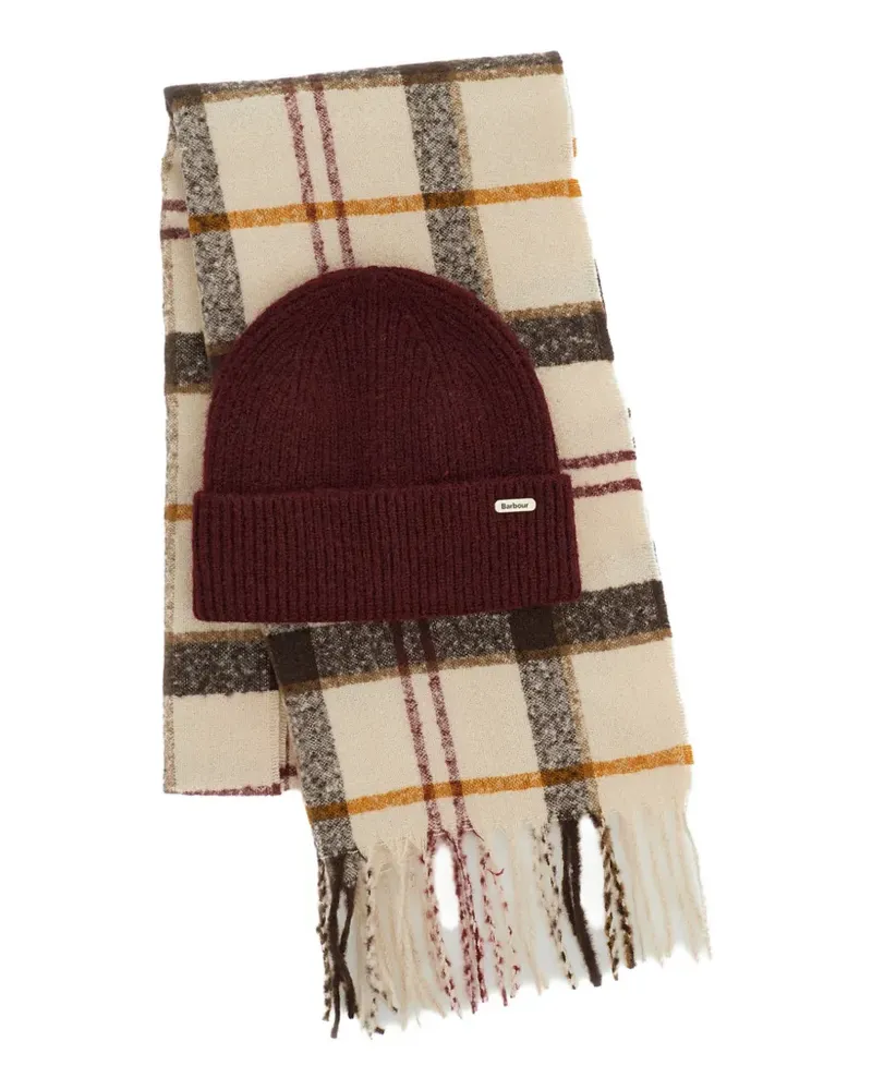 Barbour Kariertes Olivia Set aus Schal und Beanie - Nude Nude