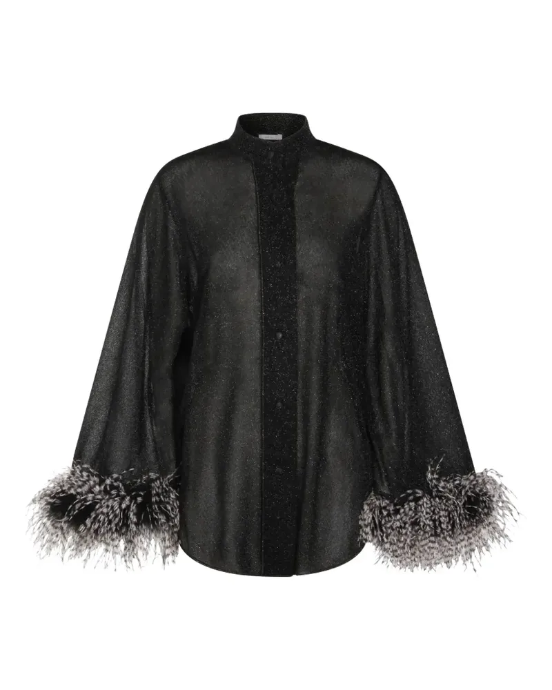 Oséree Hemd mit Gefieder-Verzierung - Schwarz Schwarz