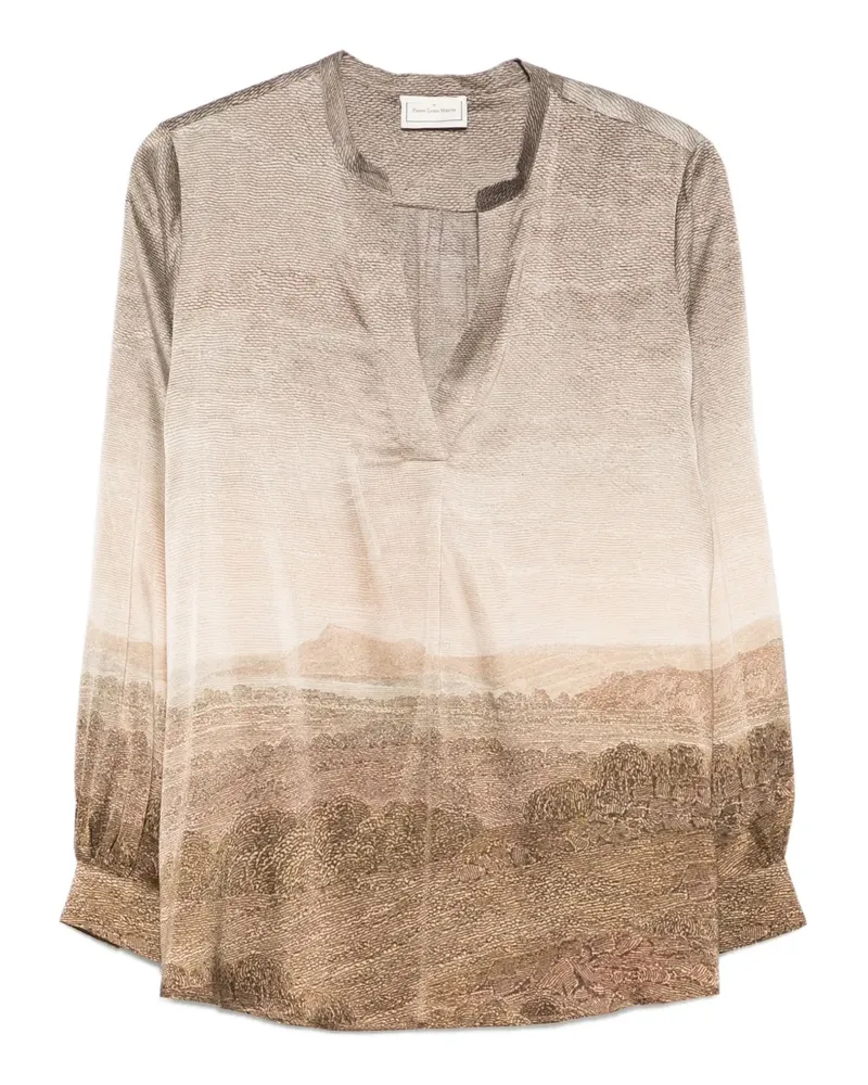 Pierre-Louis Mascia Adastrgum Seidentop mit Landschafts-Print - Braun Braun