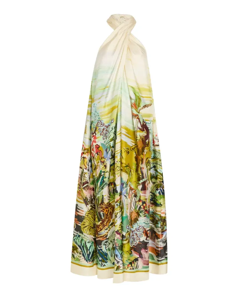 ALEMAIS Jungle Boogie halterneck silk maxi dress - Grün Grün