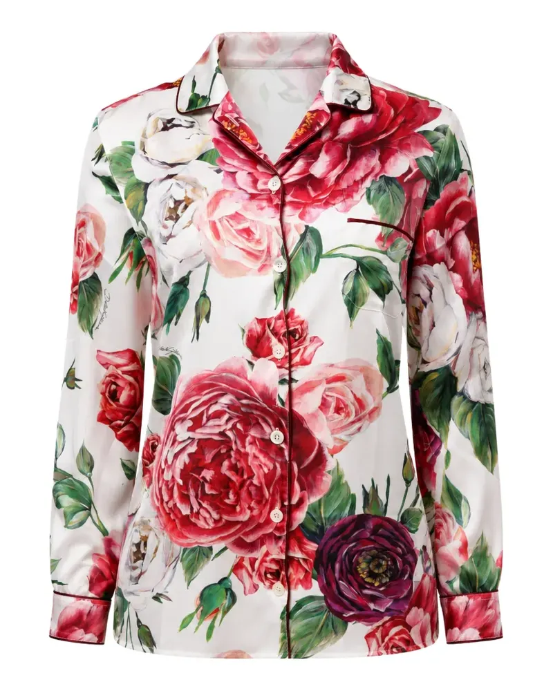 Dolce & Gabbana Seidenhemd mit Blumenmuster - Weiß Weiß