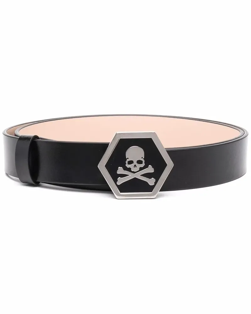 Philipp Plein Gürtel mit Totenkopf - Schwarz Schwarz
