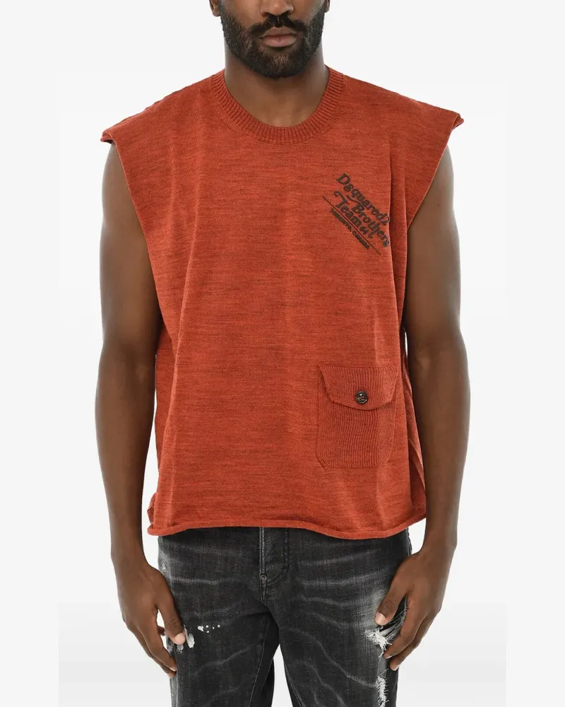 Dsquared2 virgin-wool tank top with chest-pocket - Orange Orange