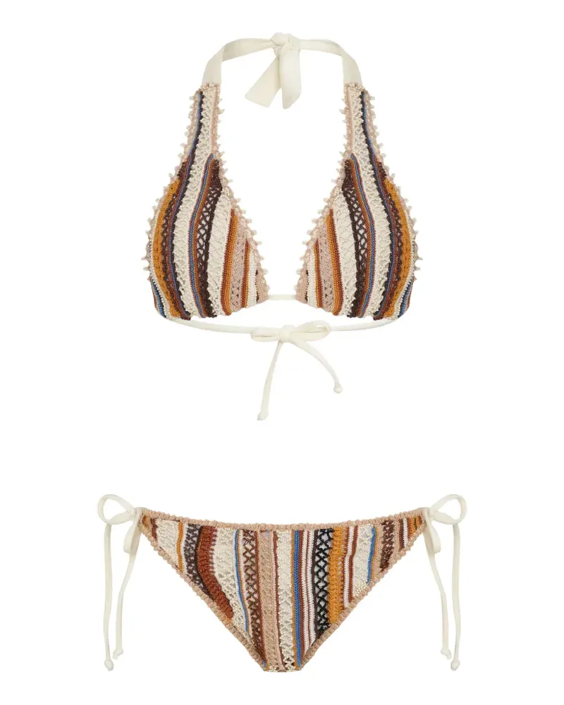 Amir Slama Gestreifte Beachwear mit Fransen - Nude Nude