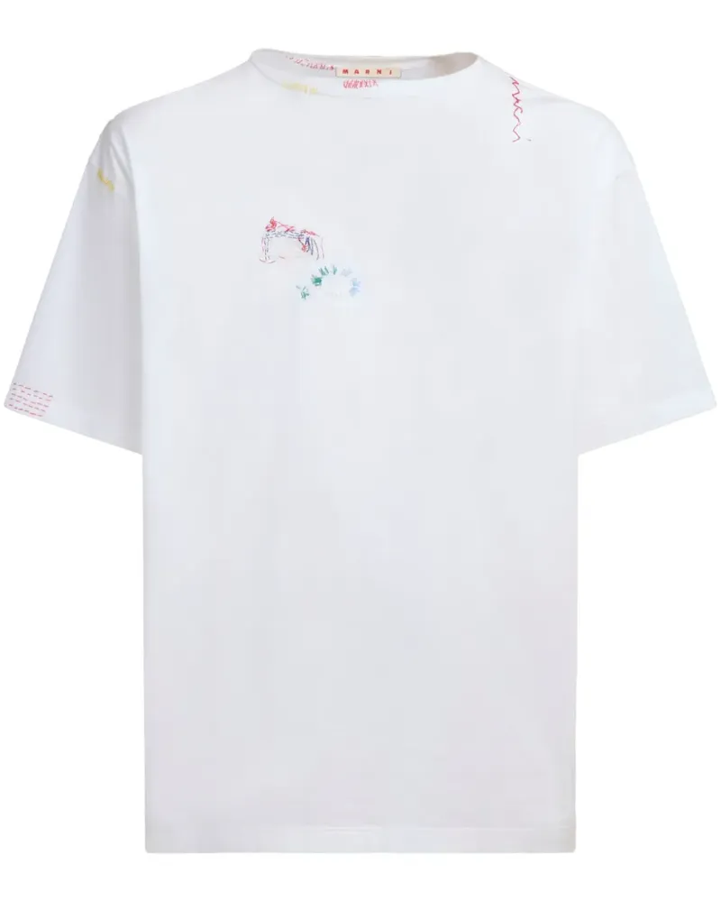 Marni T-Shirt mit Logo-Stickerei - Weiß Weiß