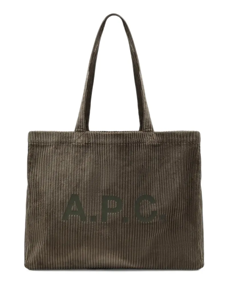A.P.C. corduroy logo-print tote bag - Braun Braun