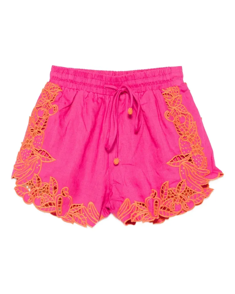 FARM Rio Fruit Beauty Richelieu embroidered scalloped-hem shorts - Rosa Rosa