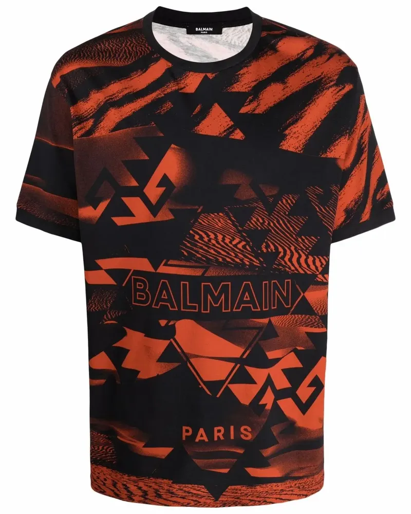 Balmain T-Shirt mit durchgehendem Print - Schwarz Schwarz