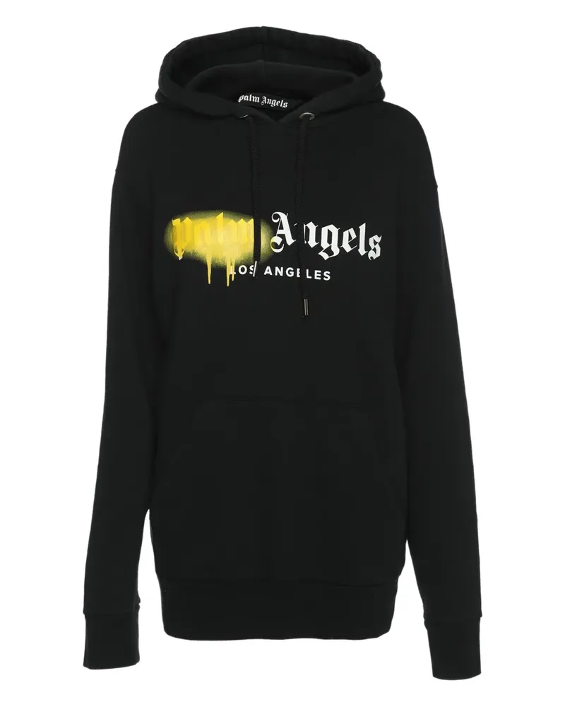 Palm Angels Gestrickter Hoodie mit Logo - Schwarz Schwarz