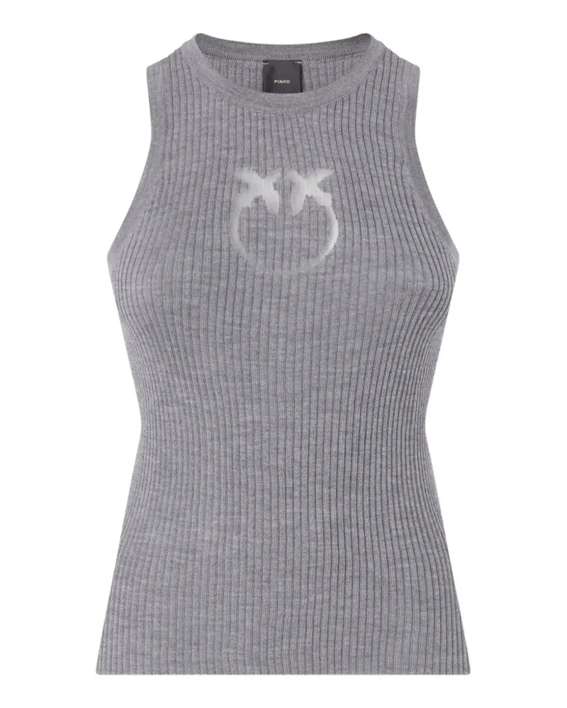 Pinko Geripptes Oberteil mit transparentem Love Birds-Logo - Grau Grau