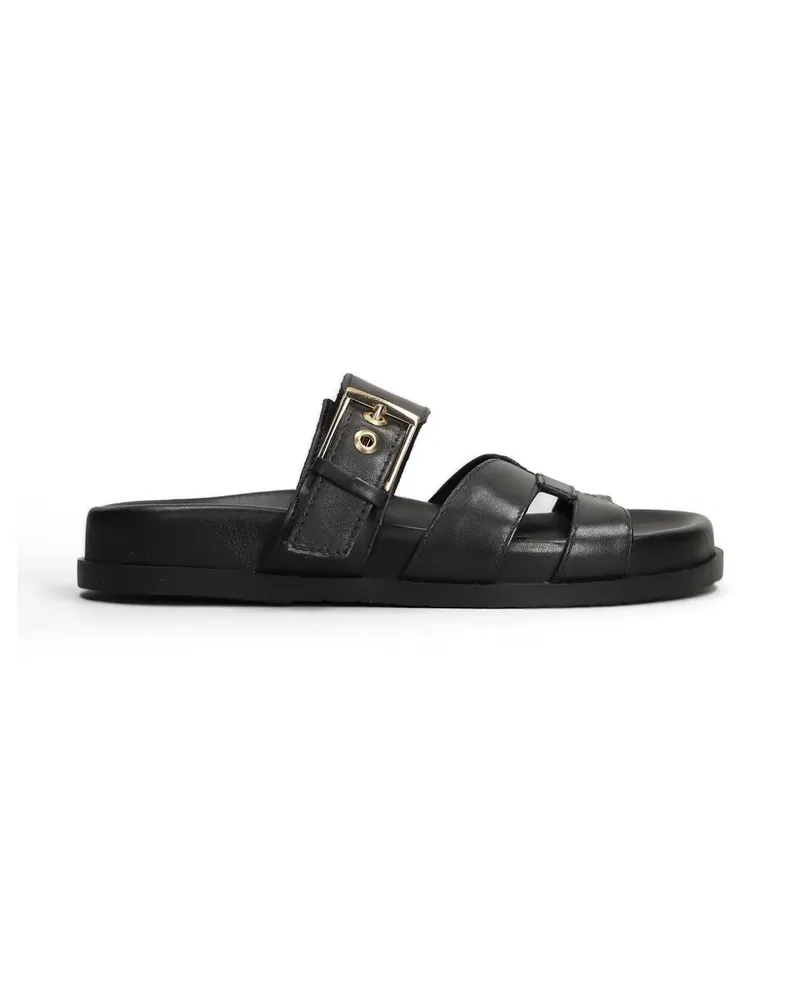 AREZZO buckle-fastening leather flat sandals - Schwarz Schwarz