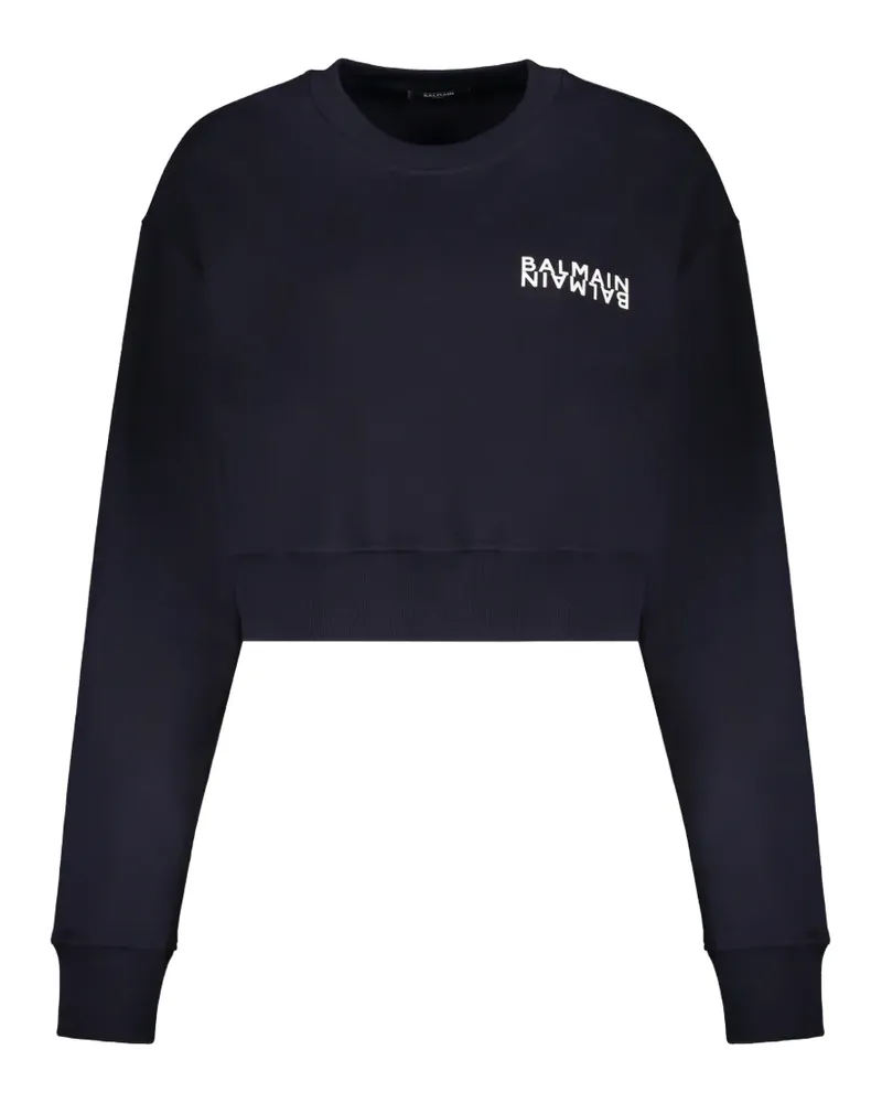 Balmain Cropped-Sweatshirt mit Logo - Blau Blau