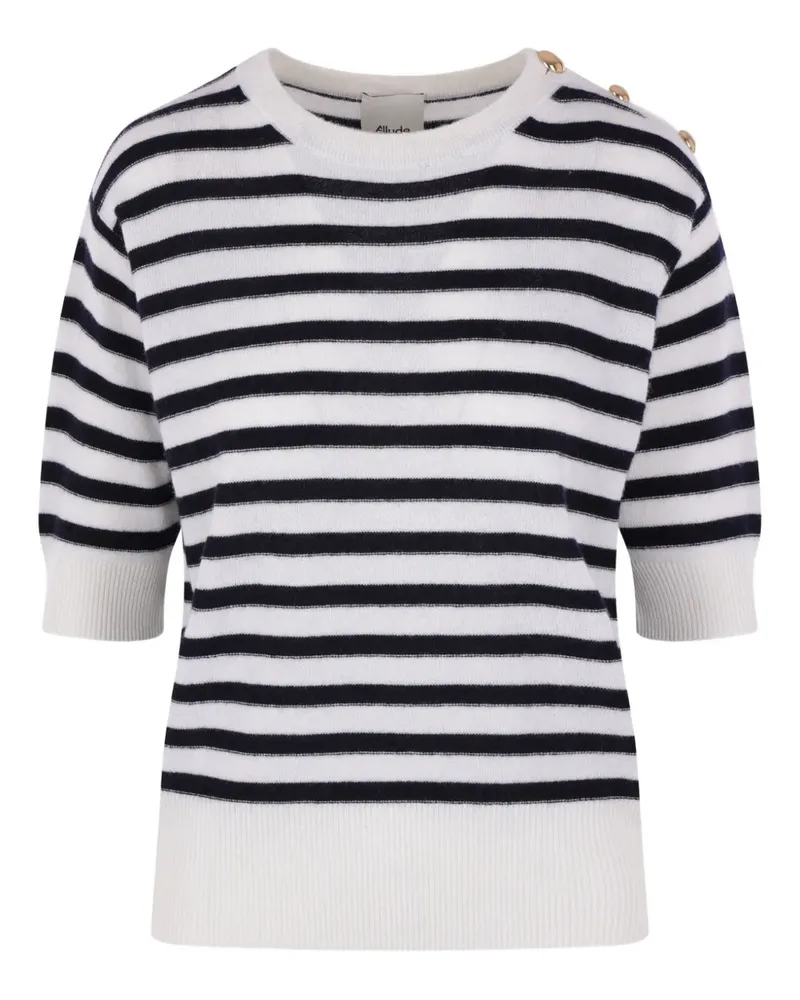 ALLUDE striped button-detail short-sleeve T-shirt - Schwarz Schwarz