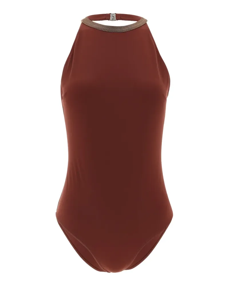 Brunello Cucinelli Precious Collar halterneck swimsuit - Braun Braun