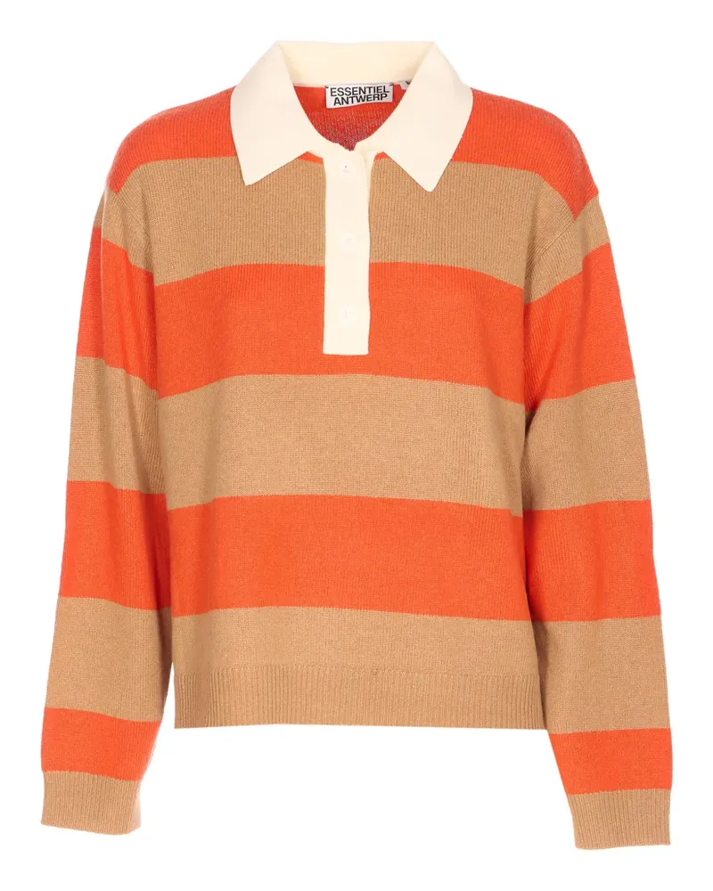 Essentiel striped buttoned polo top - Orange Orange