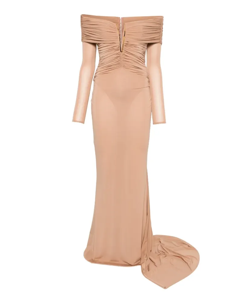 Elisabetta Franchi Schulterfreies Kleid mit Raffungen - Nude Nude
