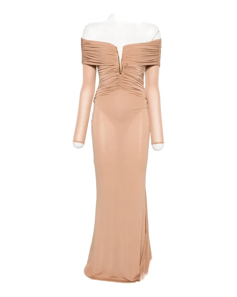 Elisabetta Franchi ruched off-shoulder maxi dress - Nude Nude