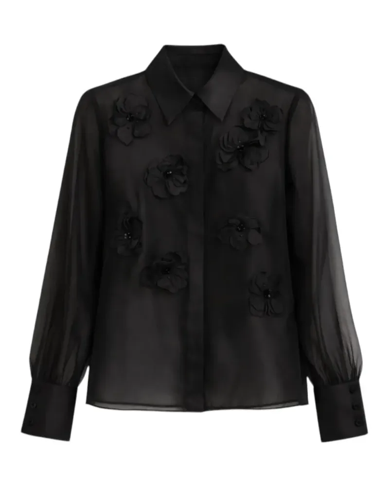 Max Mara floral-applique silk organza blouse - Schwarz Schwarz