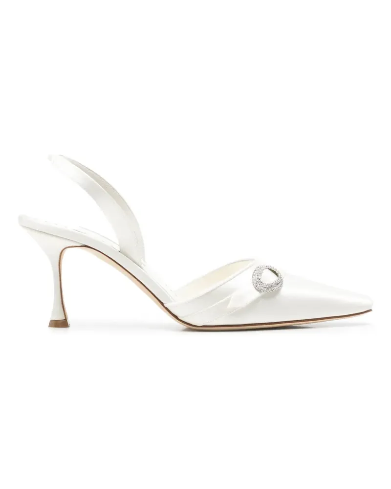 Manolo Blahnik Slingback-Pumps mit Kristallen - Weiß Weiß