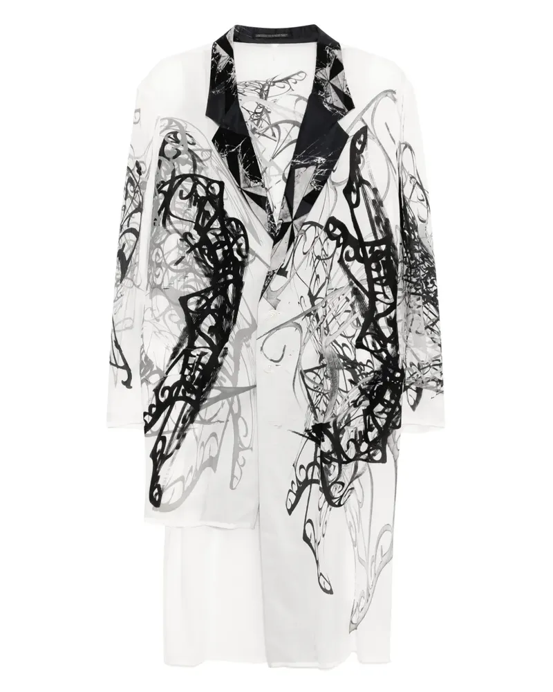 Yohji Yamamoto Mantel mit grafischem Print - Weiß Weiß