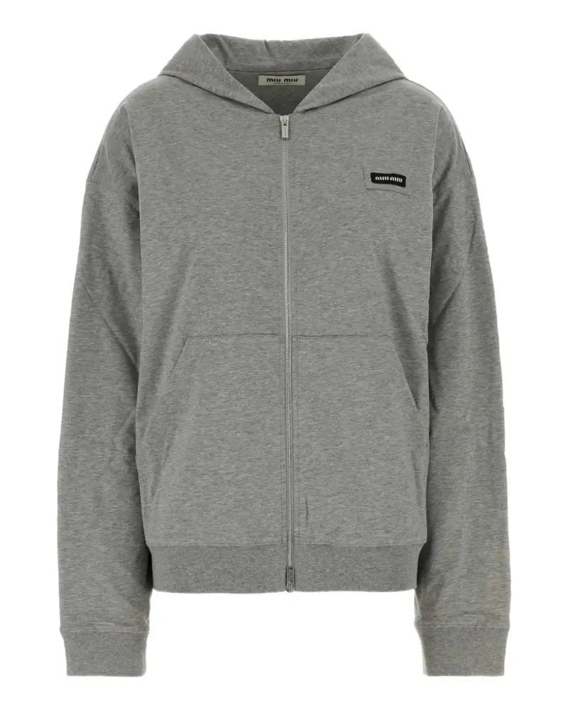 Miu Miu logo-patch zip-up hoodie - Grau Grau